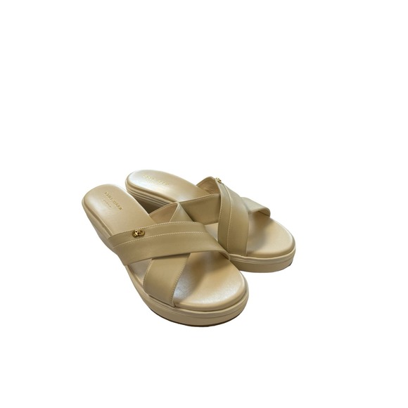 Cole Haan Briella Grand OS Cream Leather Wedge Sandals Size 8 - Picture 1 of 8